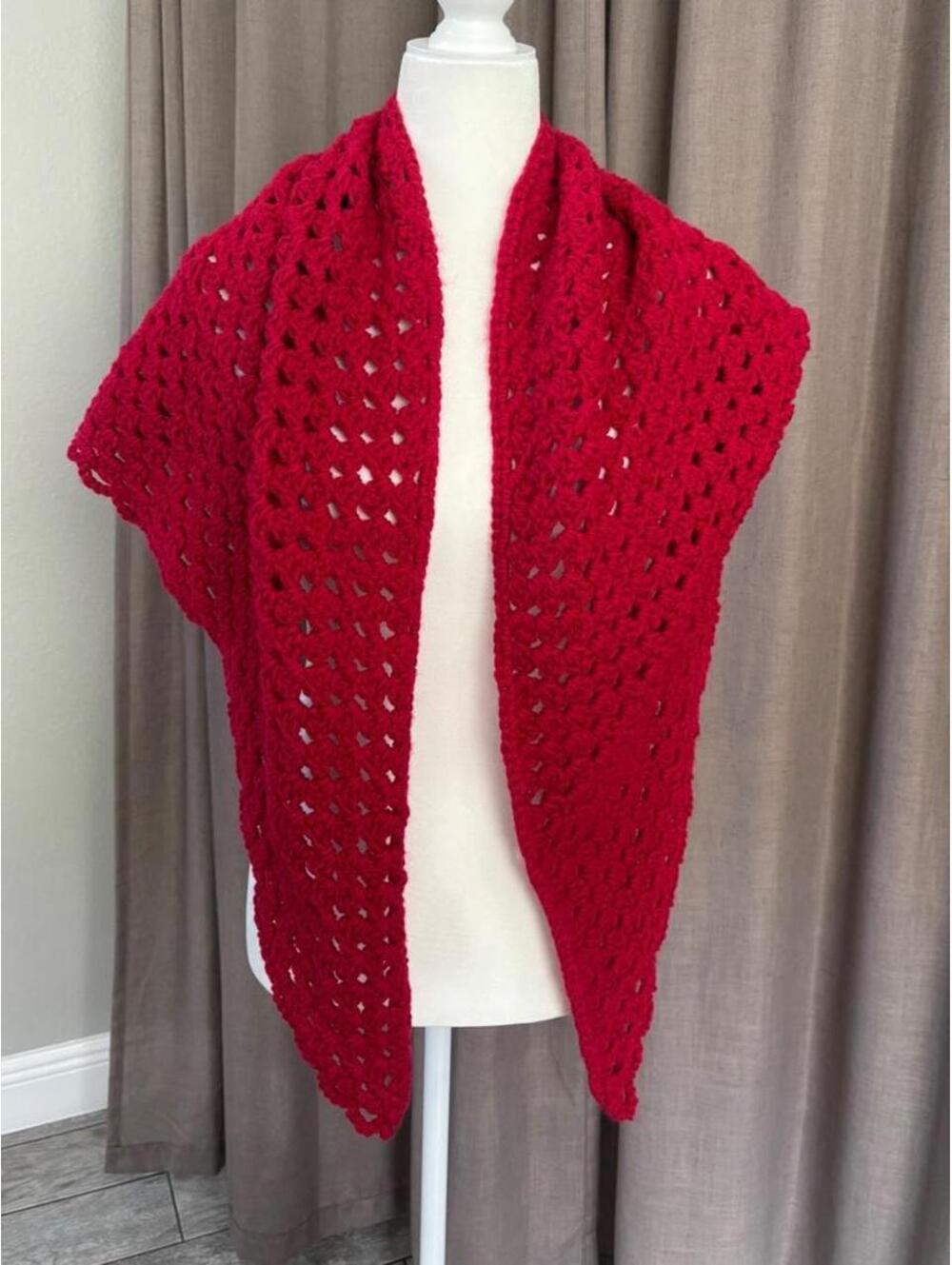 Handmade Style Raspberry Crochet Triangle Shawl Wrap - Picture 4 of 7
